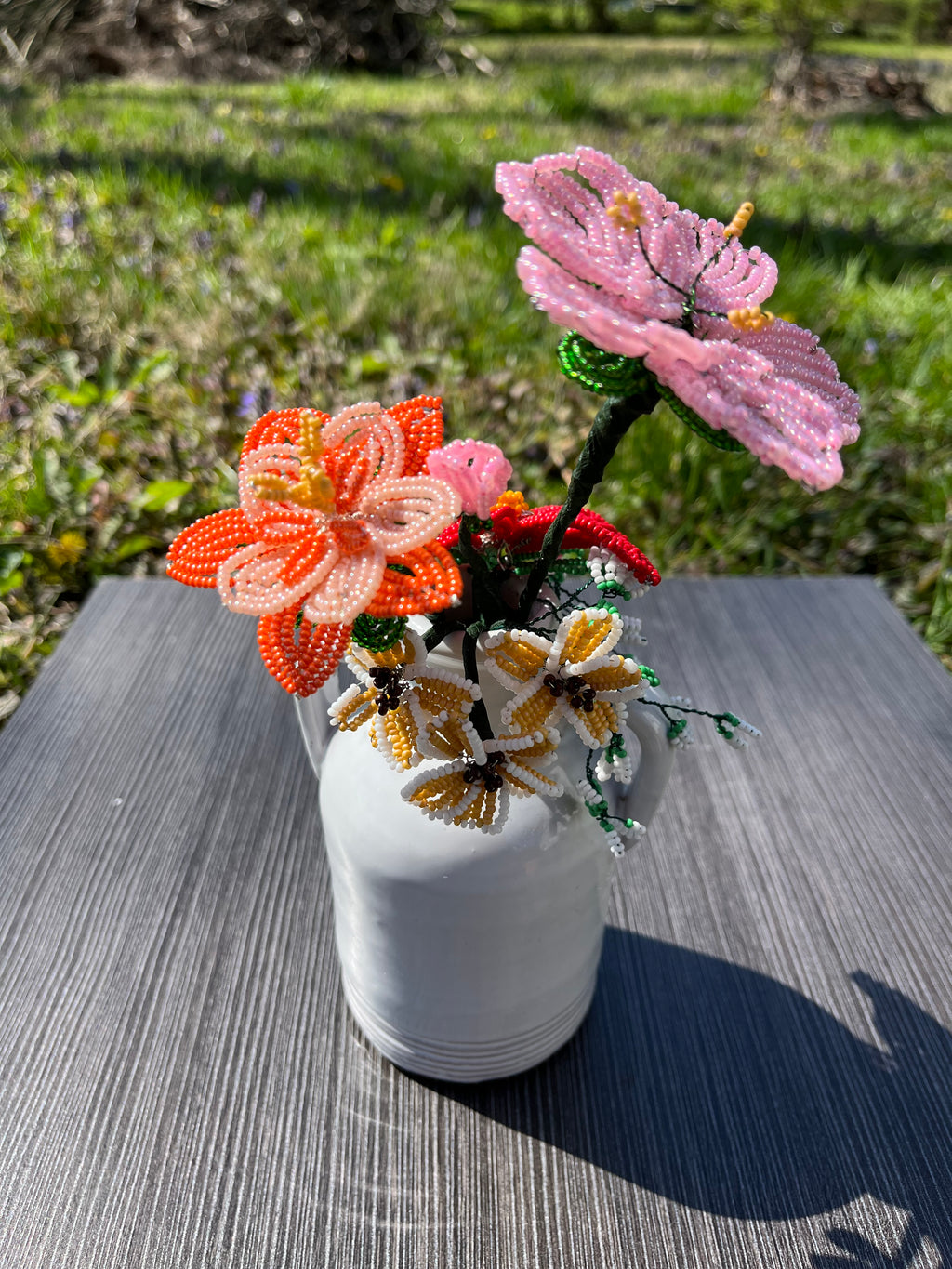 Sunset colored beaded flower arrangement