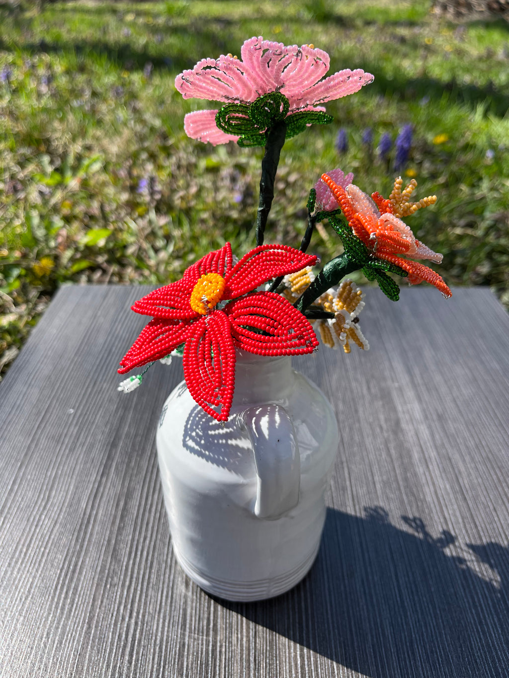 Sunset colored beaded flower arrangement