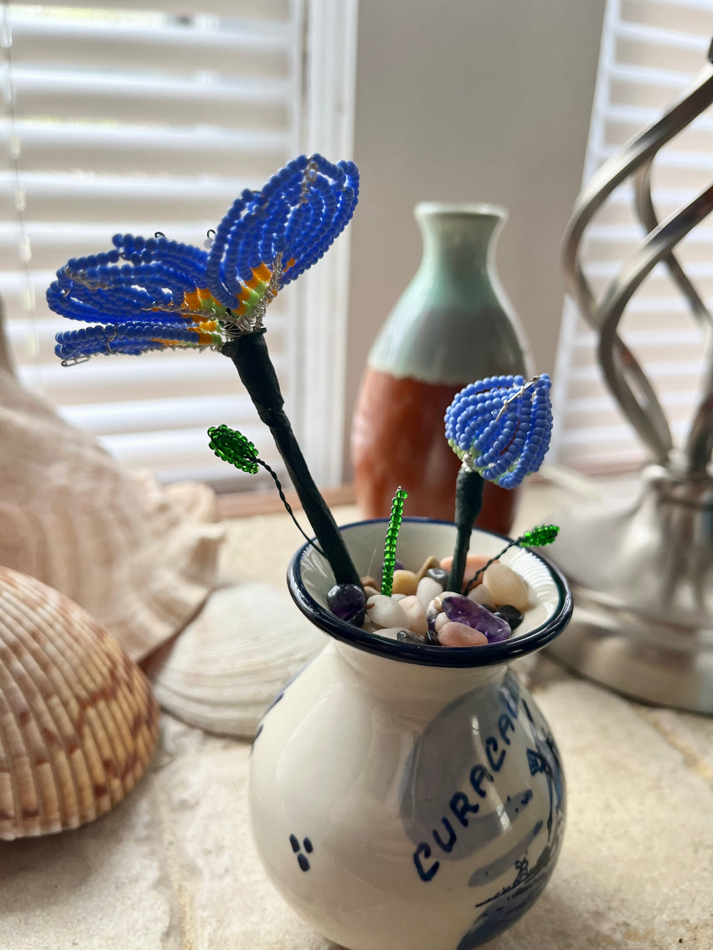 French beaded blue flax flower