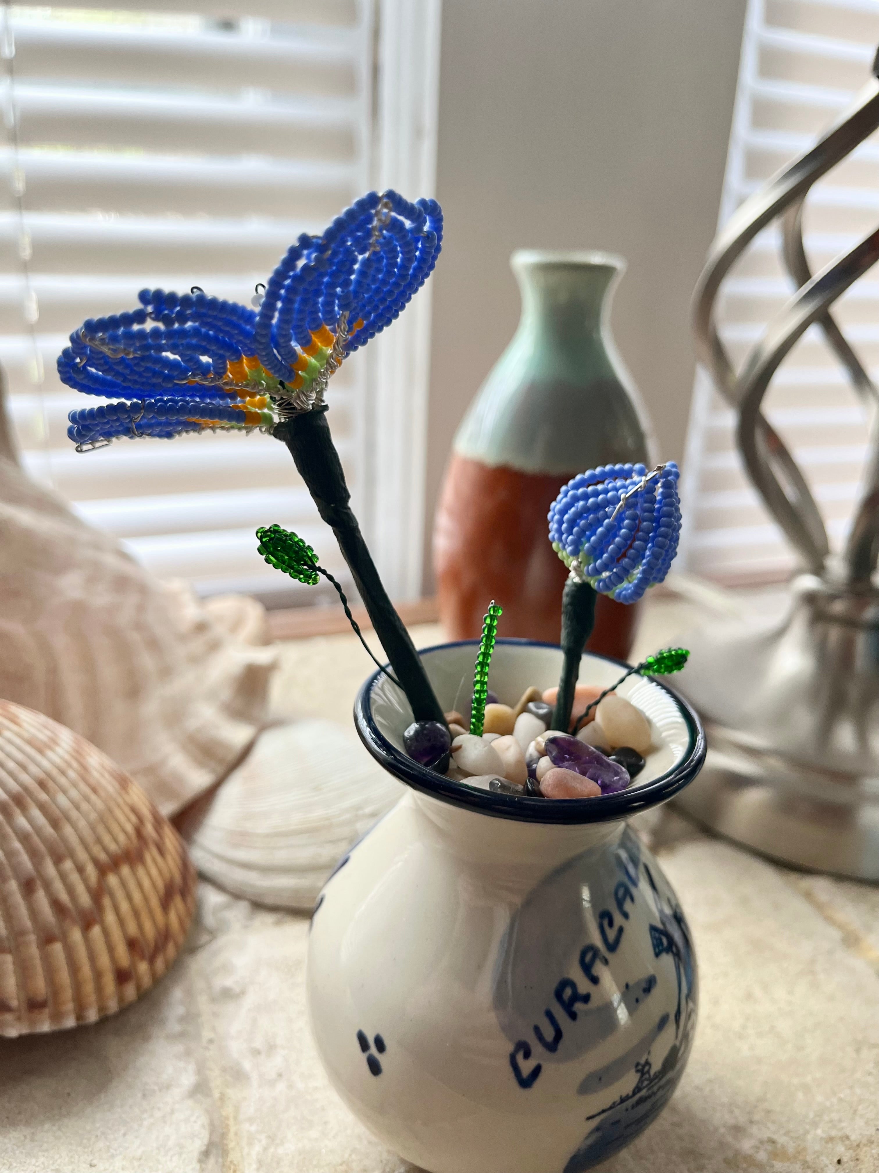 French beaded blue flax flower