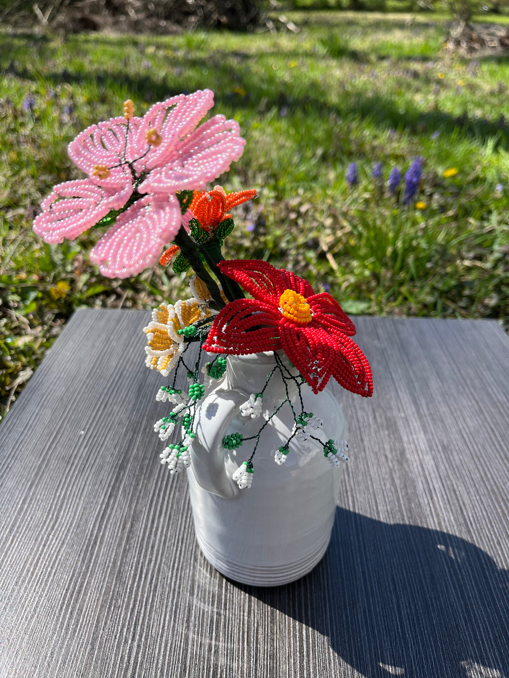 Sunset colored beaded flower arrangement